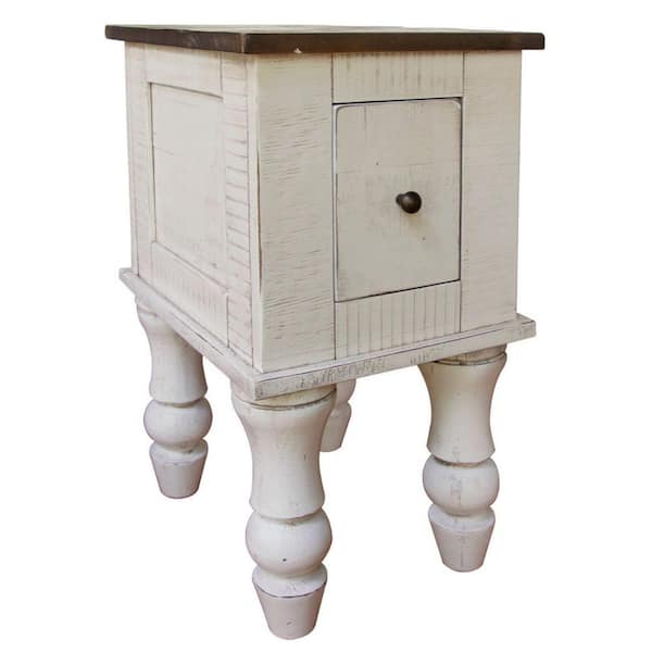 Benjara 17.25 in. White and Brown Rectangle Wood End Table with Single Drawer