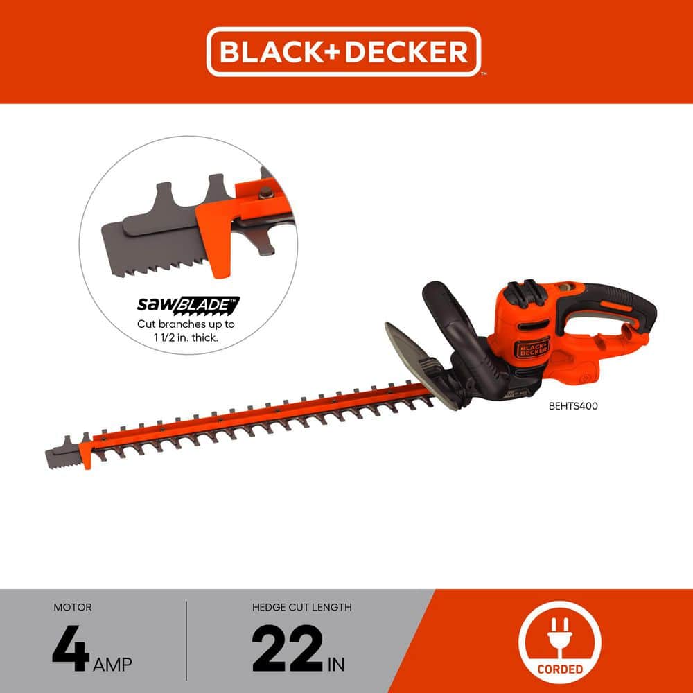 BLACK+DECKER 22 in. 4.0 Amp Corded Dual Action Electric Hedge