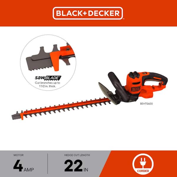 22 in. 4.0 Amp Corded Dual Action Electric Hedge Trimmer with Saw Blade Tip