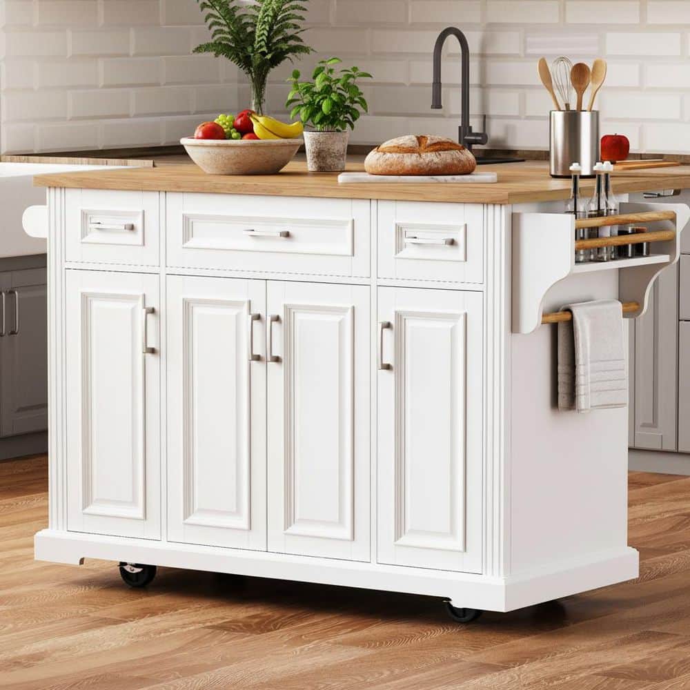 Cesicia Farmhouse White Wood 54 in. Drop Leaf Embossed Texture
