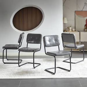Set of 4 Modern Mid Century Gray PU Leather Upholstered Armless Dining Chair with Black Metal Pipe Legs