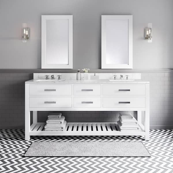 72 in. Vanity in Carrara White with Marble Vanity Top in Carrara White