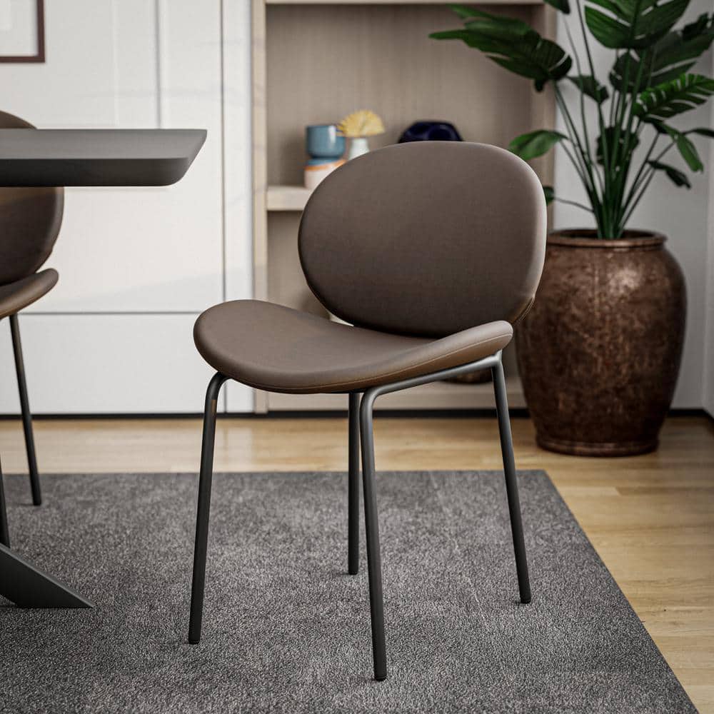 Elephant Grey Faux Leather Upholstered Metal Side Chair