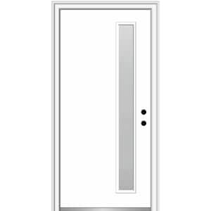 Viola 32 in. x 80 in. Left-Hand Inswing 1-Lite Frosted Glass Primed Fiberglass Prehung Front Door on 4-9/16 in. Frame