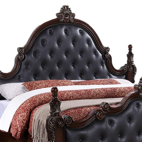 りー☆さま専用ページ Benjara Moni Cherry Brown and Black Wood Frame Queen Size