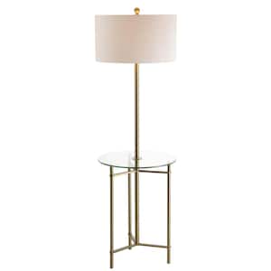 Charles 59 in. Metal/Glass LED Side Table and Floor Lamp, Brass