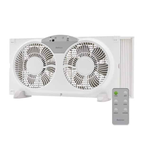 Holmes 9 in. Twin-Blade 3-Speed White Digital Window Fan with Remote Control