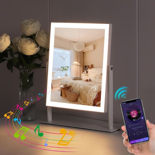 12 in. W x 14 in. H Tabletop Rectangular Framed Adjustable Brightness Smart Touch Bedroom Makeup Mirror White