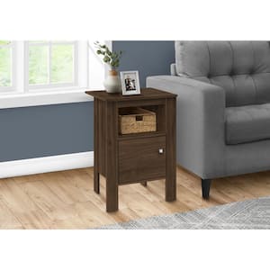 14 in. Walnut Rectangular Particle Board End Table With Cabinet