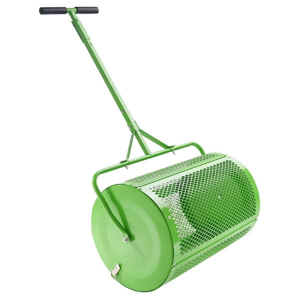 SVOPES 24 in. Compost and Peat Moss Spreader, Push/Tow-Behind Roller, Adjustable Handle, Steel Mesh Basket
