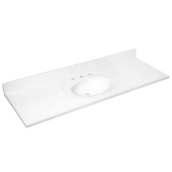 Design House 61 in. W Cultured Marble Vanity Top in Solid White with Solid White Basin with 8 in. Widespread Faucet Spread