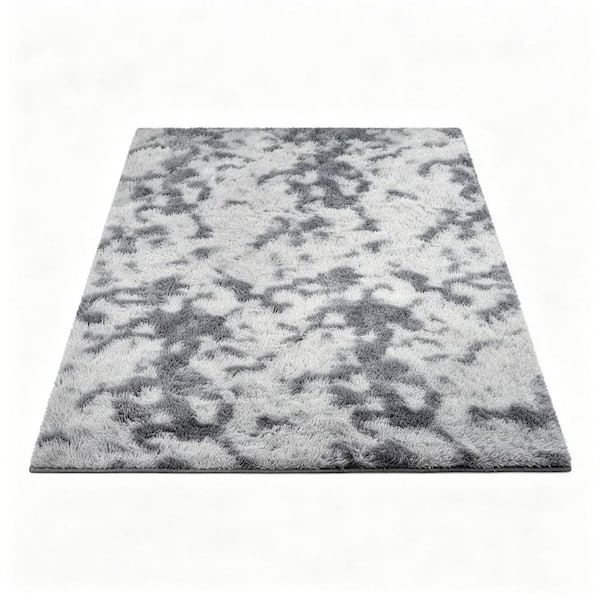 Fluffy and Sheepskin Light Grey 8 x 10 ft. Gray Faux Fur Shag Rug, Non-Slip Tie Dye Plush Fuzzy for Bedroom Kids