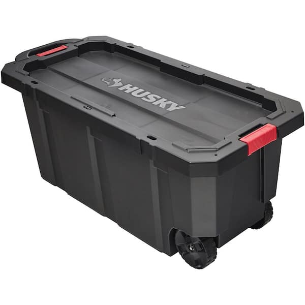 Husky - 45 Gal. Latch and Stack Tote with Wheels in Black
