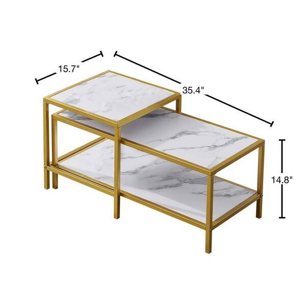 Westsky 24 Wide Modern High-end Minimalist Rectangle Coffee Table, White & Gold Finished in Composite Wood Top with Metal Frame