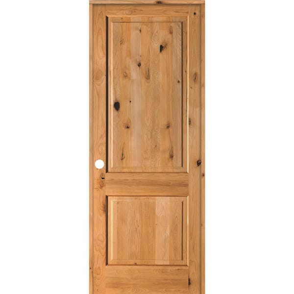 Krosswood Doors 36 in. x 96 in. Rustic Knotty Alder 2 Panel Right-Handed Clear Stain Wood Single Prehung Interior Door with Square Top