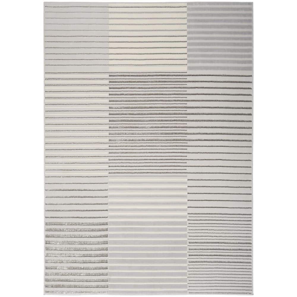 Silver Grey Striped 5' x 7' Synthetic Area Rug