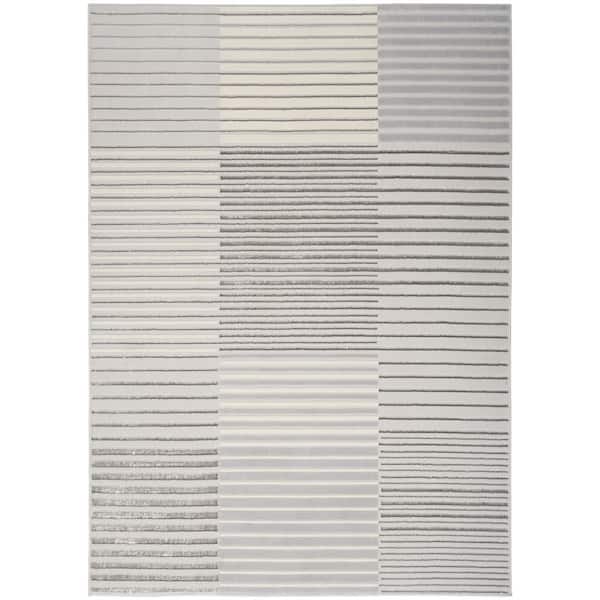 Inspire Me! Home Decor Brushstrokes Silver Grey 5 ft. x 7 ft. Abstract Contemporary Area Rug