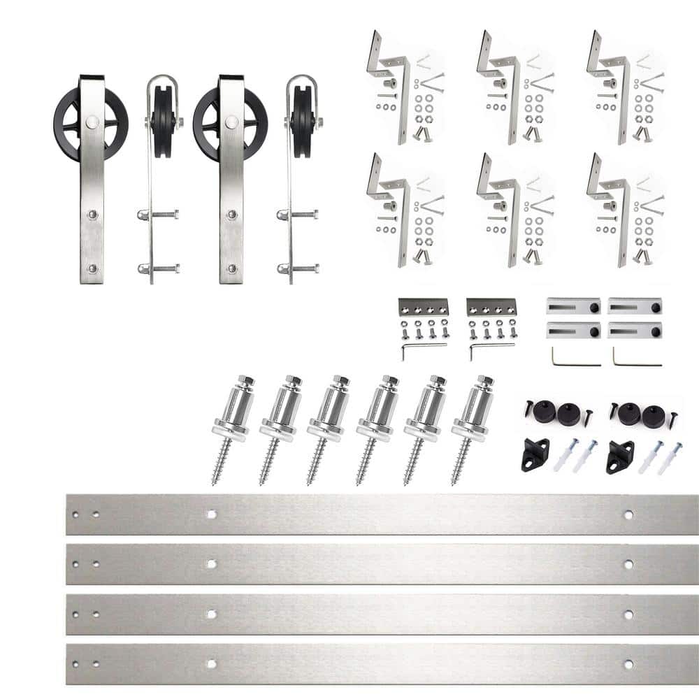 9 ft./108 in. Brushed Nickel Double Track Bypass Z-Shape Sliding Barn Door Hardware Kit - Spoke Wheel Design Roller price history on PriceWatchPro