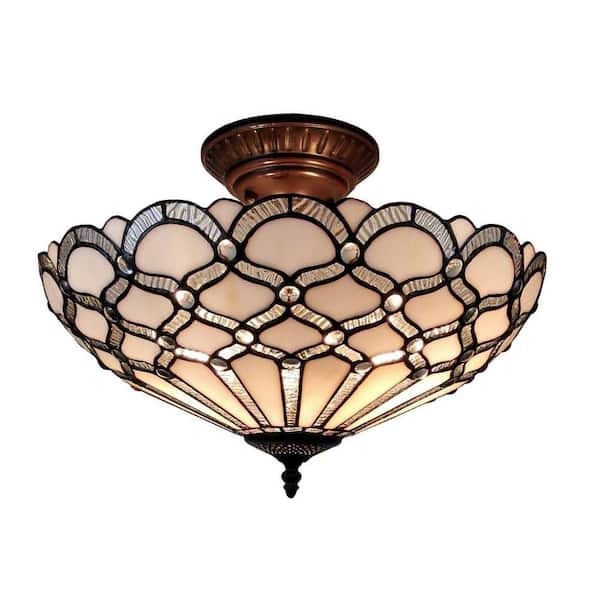 Amora Lighting Tiffany Style 17 in. Wide 2-Light White Pendant Lamp