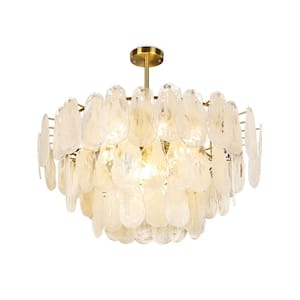 9-Light 23.6 in. Semi Flush Mount Ceiling Light, 3 Tiers Cloud Glass Crystal Chandelier for Bedroom, Bulbs Included