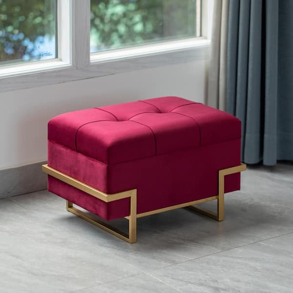 LINMAGCO 16 Small Velvet Ottoman with Storage  Collapsible Sturdy  Rectangle Ottoman Foot Rest Under Desk Stool for Room Folding Ottoman