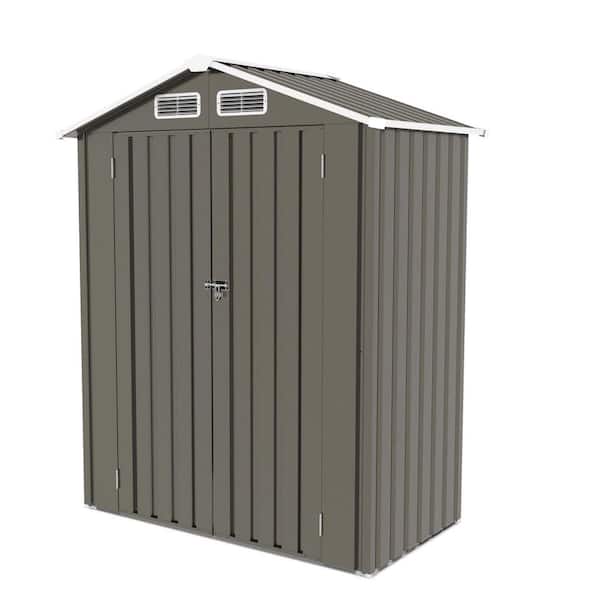 5 ft. W x 3 ft. D Gray Metal Peak Roof Storage Shed with Lockable Door (15 sq. ft. )