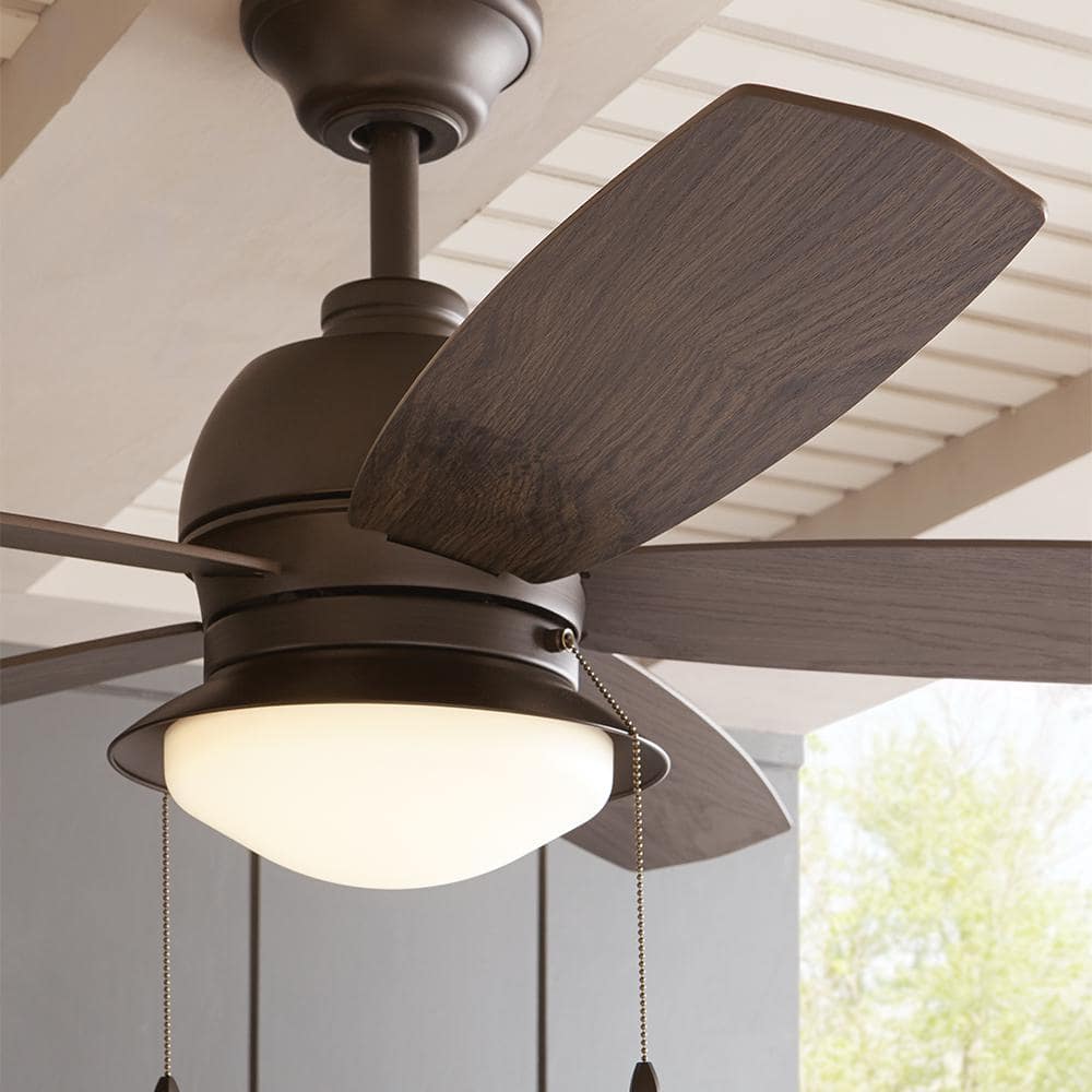 52-inch Bronze Ceiling Fan with Weathered Wood Blades and LED Light