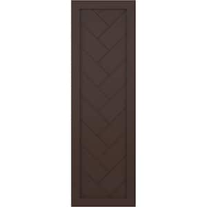 18 in. x 46 in. PVC Single Panel Herringbone Modern Style Fixed Mount Board and Batten Shutters Pair in Raisin Brown