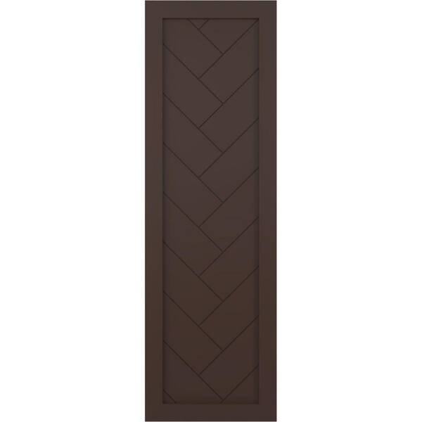 Ekena Millwork 18 in. x 70 in. PVC Single Panel Herringbone Modern Style Fixed Mount Board and Batten Shutters Pair in Raisin Brown