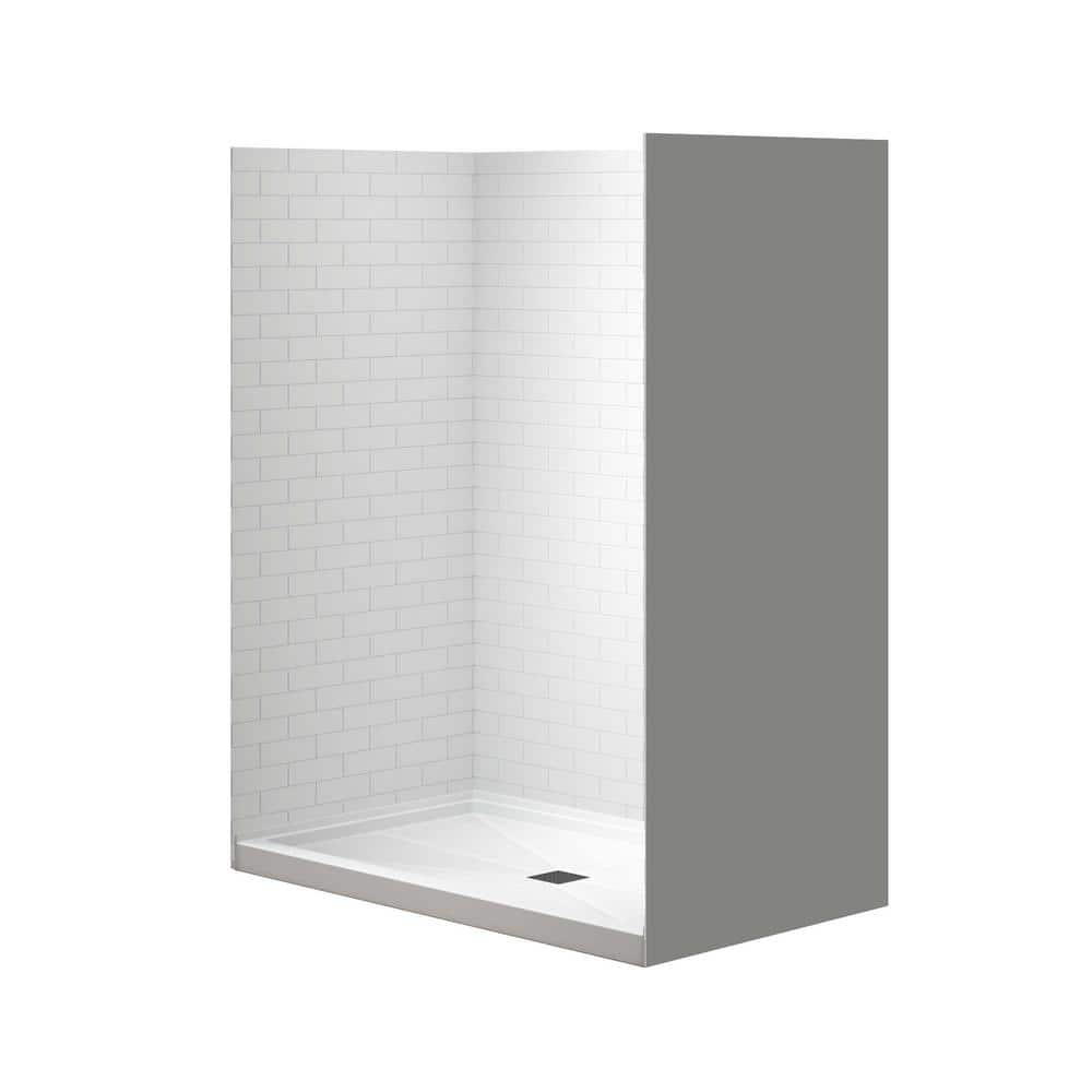 60'' White Matte Black Trim Rectangular Shower Stall Kit