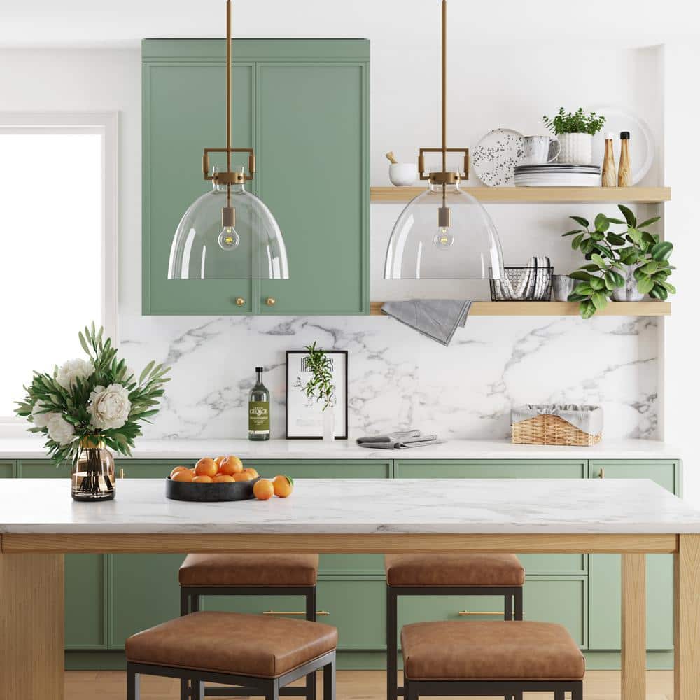 Nathan James Leigh Gold Indoor Ceiling Hanging Pendant Light with Clear Glass and Adjustable Cord for Kitchen, Island, Entryway