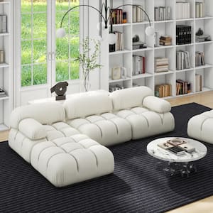 Marcel 109.5 in. W Round Arm Modular Modern 4-Piece Boucle Fabric Reversible Sectional Sofa in Ivory White