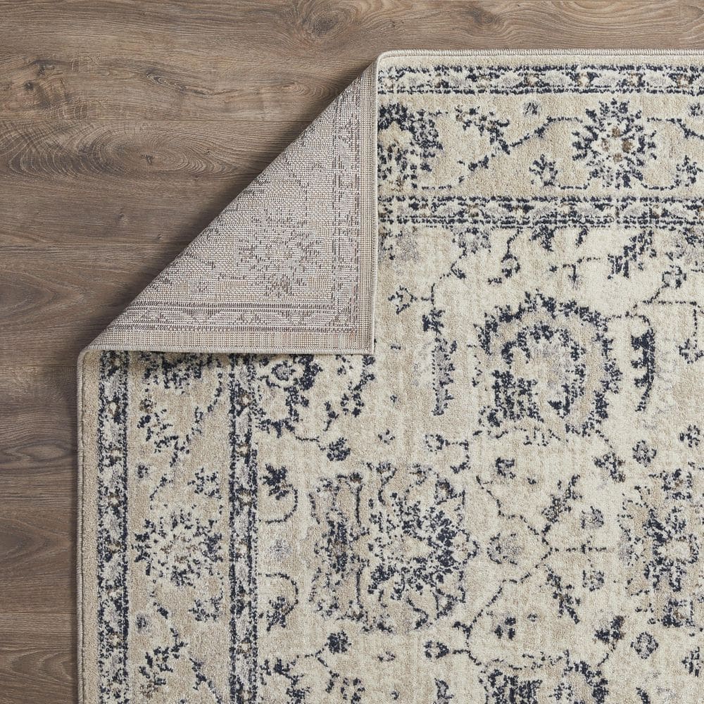 Gray and Ivory Floral Synthetic 4' x 6' Area Rug