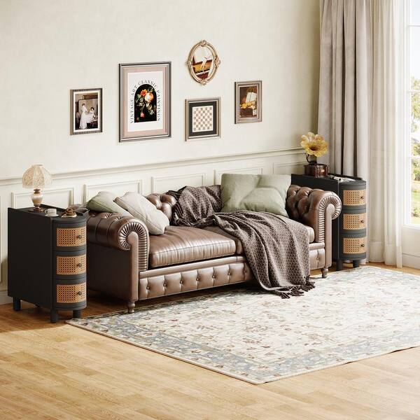 BYBLIGHT Kerlin 10.62 in. Black and Oak U-Shaped Solid Wood