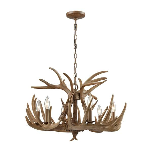 Titan Lighting Elk 6-Light Wood Brown Chandelier