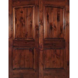 72 in. x 96 in. Rustic Knotty Alder 2-Panel Common Arch Red Chestnut Stain Left-Hand Wood Double Prehung Front Door