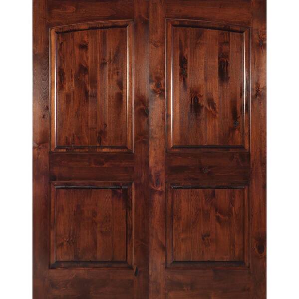 Krosswood Doors 72 in. x 96 in. Rustic Knotty Alder 2-Panel Common Arch Red Chestnut Stain Left-Hand Wood Double Prehung Front Door