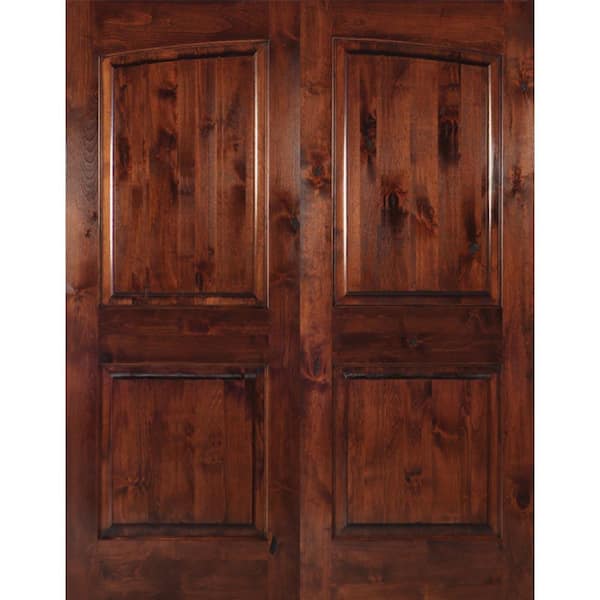 Krosswood Doors 72 in. x 96 in. Rustic Knotty Alder 2-Panel Common Arch Red Chestnut Stain Right-Hand Wood Double Prehung Front Door