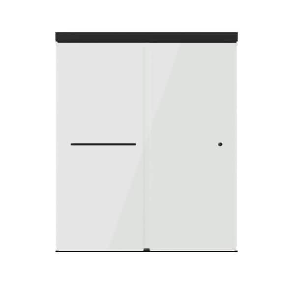 Portwood 52 to 60 in. W x 70-1/4 in. H Semi-Frameless Sliding Shower Door in Matte Black with 1/4 in. Clear Glass
