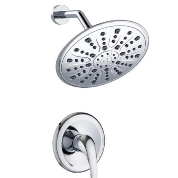 Lukvuzo Wall Mount 1-Spray Patterns with 1.8 GPM 9 in. Single Handle Round Showerhead with Handheld Shower Combo Set in Chrome
