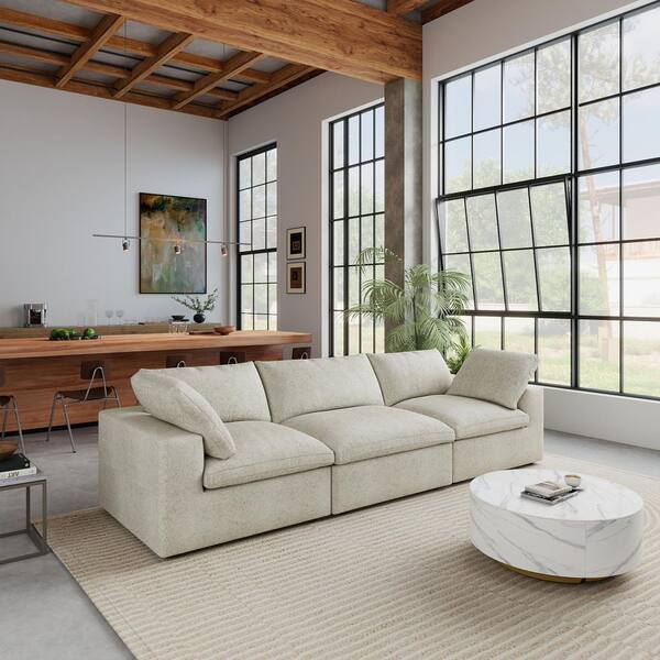 J&E Home 6-Piece 117.9 in. Square Arm Linen Modular Free