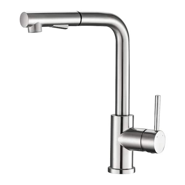 LORDEAR Single-Handle Pull-Out Sprayer Kitchen Faucet with 2-Water Settings in Brushed Nickel
