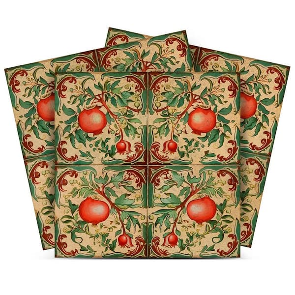 MI ALMA Khaki, Red and Light Green L31 7 in. x 7 in. Vinyl Peel and Stick Tile (24-Pack)