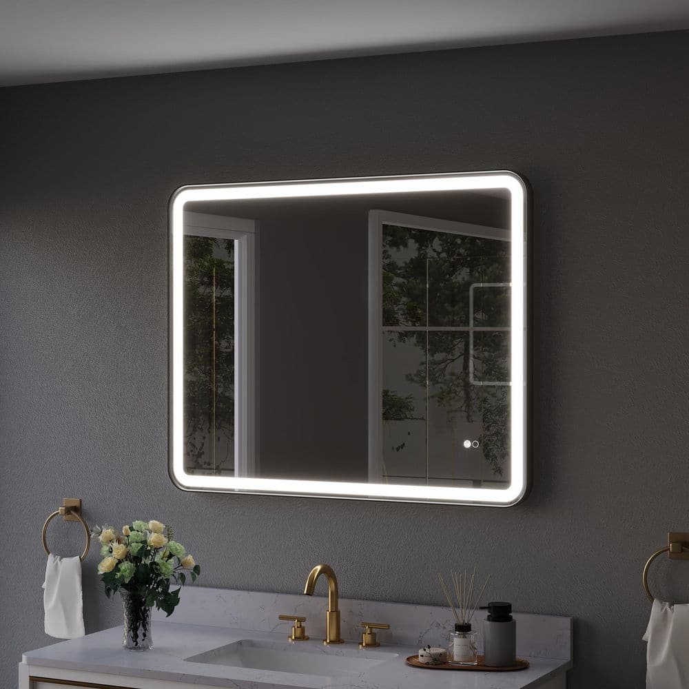40 in. W x 32 in. H Rectangular Aluminum Framed Wall Mount LED Light Bathroom Vanity Mirror in Matte Black, Round Corner price history on PriceWatchPro