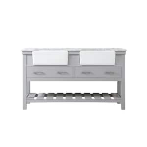 Timeless Home 60 in. W x 22 in. D x 34.13 in. H Double Bathroom Vanity Side Cabinet in Grey with White Marble Top