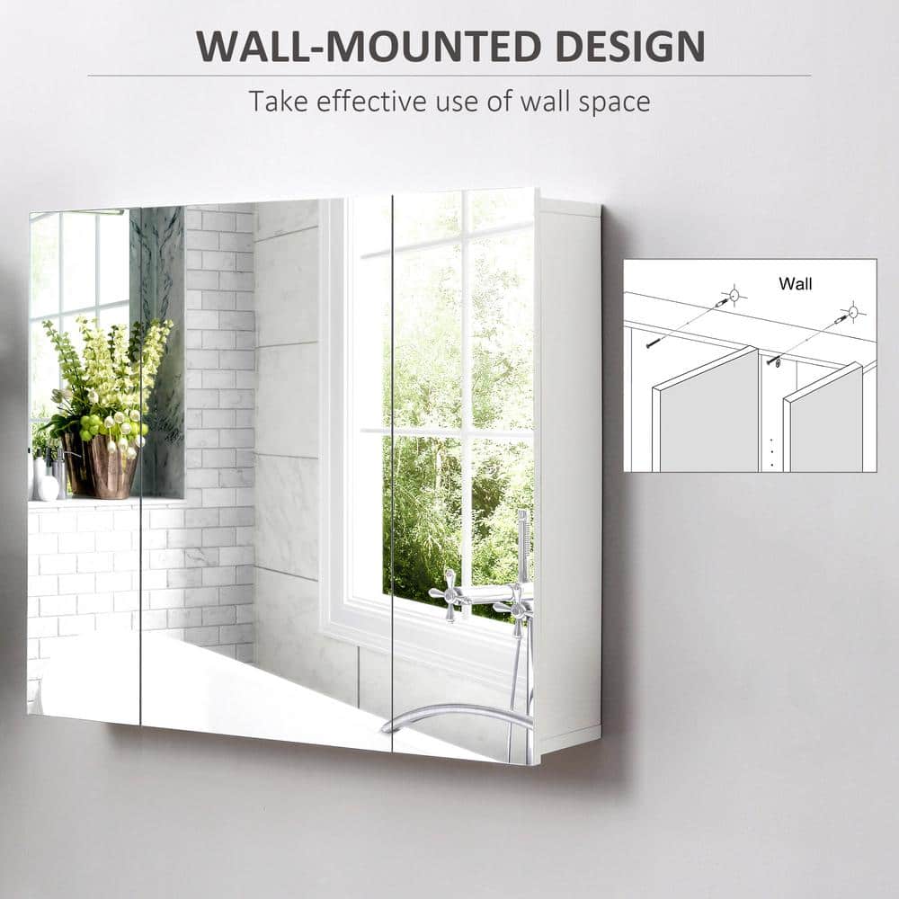 White Wall-Mounted Bathroom Mirror Medicine Cabinet with Adjustable Shelves