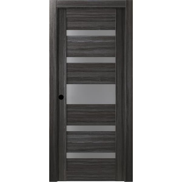 18 in. x 80 in. Gina Gray Oak Right-Hand Solid Core Composite 5-Lite Frosted Glass Single Prehung Interior Door