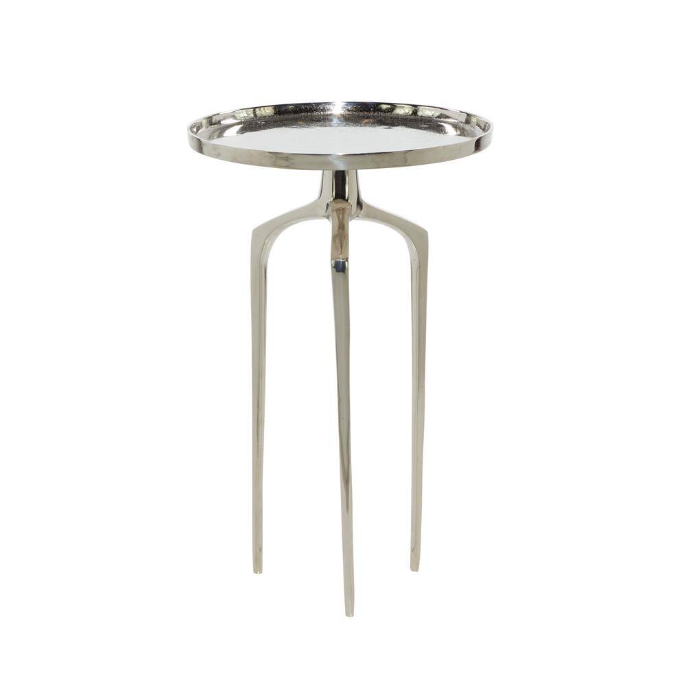 Contemporary Silver Metal Round Side Table with Curved Tripod Base