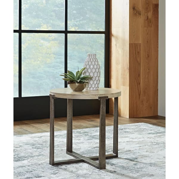 Signature DESIGN BY ASHLEY Dalenville 25 in. Gray Round Wood End Table with Distressed Finish