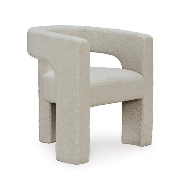 Benjara Sovi Ivory Polyester Side Chair with Cutout Design and Cushioned Seat